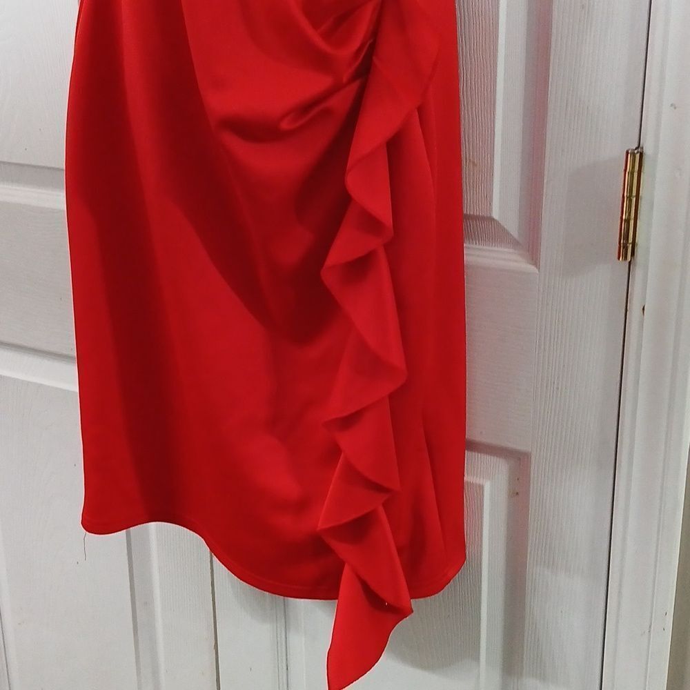 Holiday red ruffle side cinched holiday Christmas party  dress  Sz XL NWOT - Picture 5 of 10